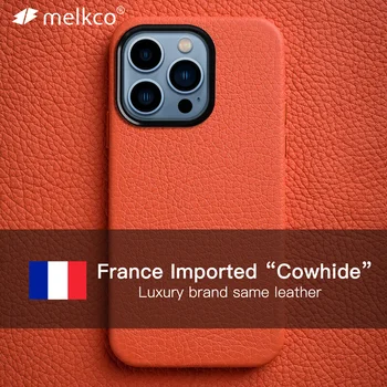 Melkco France Premium natūralios odos dėklas, skirtas iPhone 13 Pro Max mini Luxury Brand Same Cowhide Business Fashion Phone Cover