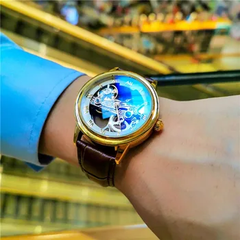 Mens Automatinis mechaninis laikrodis Nerūdijančio plieno juostiniai laikrodžiai Man Skeleton Luxury Business Hollow Wrist Watch Male Reloj Hombre