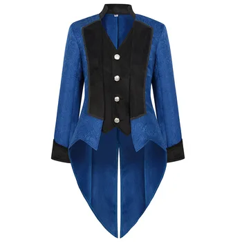 Mens Steampunk Blue Tailcoat Jacket Viduramžių gotikinis paltas Striukė Vyrai Piratai Vikingų Renesansas Formalūs smokingai Kostiumai Homme
