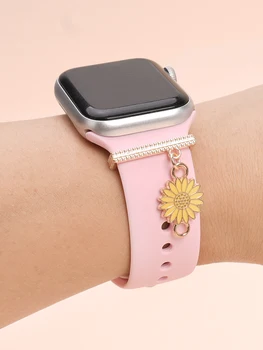 Mielas geltonas klouno ramunės laikrodis su dekoratyviniu žiedu išmaniajam Apple/Xiaomi silikoninio laikrodžio dirželio papuošalų aksesuarams