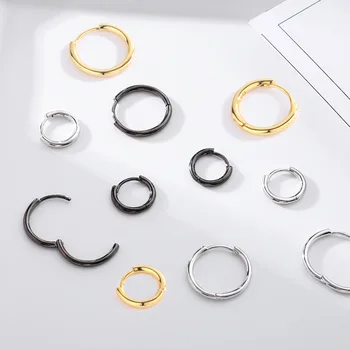 Minimalistinis 100% 925 sidabriniai vientiso apskritimo auskarai vyrams ir moterims su klasikiniu universaliu stiliumi, juodos ir sidabrinės spalvos variantais