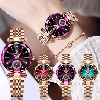 Moteriški rankiniai laikrodžiai 2024 m. Populiariausias prekės ženklas Prabangus rožinis auksas moterims Nerūdijančio plieno laikrodžiai Moteriškas kalnų krištolo laikrodis Dovanų kvarcinis laikrodis