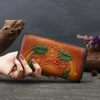 Moterys Natūralios odos ilga piniginė Piniginė Sankabos krepšys Kreditinė ID kortelė Grynųjų pinigų laikiklis Moteriškas natūralios odos užtrauktukas Pinigų maišeliai