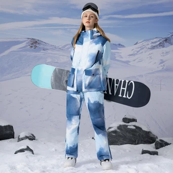 Moterų žieminių sniego kostiumų komplektai Snieglenčių sporto drabužiai Slidinėjimo kostiumas 10k Neperšlampamos vėjui atsparios ledo palto striukės ir dirželio kelnės
