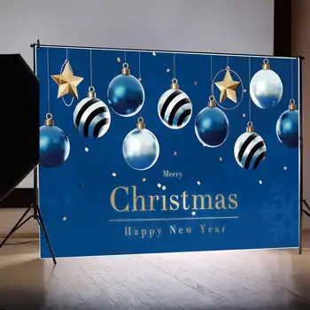 MĖNULIS. QG fonas Mėlynas Linksmas kalėdinis reklaminis skydelis Laimingų Naujųjų metų plakato dekoravimo fonas Auksinis žvaigždžių kamuolio vakarėlis Foto būdelės rekvizitai
