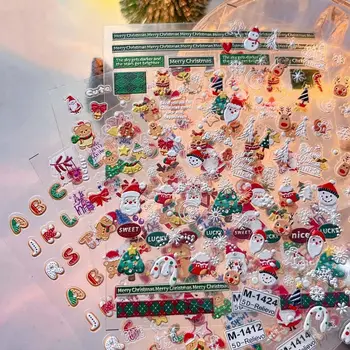 Nagų aksesuarai Kalėdiniai nagų lipdukai Reljefiniai lipdukai Manikiūro papuošalai Kalėdinės nagų dekoracijos Kalėdų senelis Sniego senis