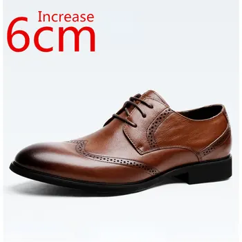 Natūralios odos raižyti vyriški batai Smailus britų ūgis Didėjantis verslas Laisvalaikis 6cm paaukštinantys batai Vyriški oficialūs odiniai batai