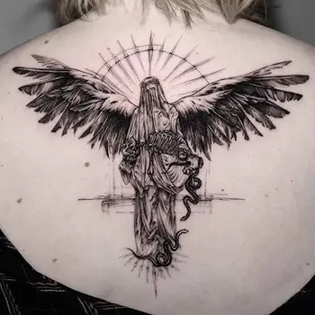 Nauja laikina tatuiruotė Angel Devil Wings tatuiruotės lipdukai Neperšlampama netikra tatuiruotė moterims vyrams Raktikaulio rankos ilgalaikės meno tatuiruotės