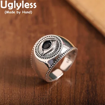 Negraži Rasin Dievo akis Išpūsti žiedai vyrams Moterys Unisex Blizgūs sidabriniai žiedai 925 sterlingų sidabro papuošalai Plačių akių žiedai