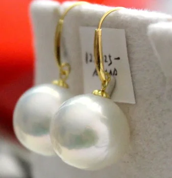 nemokamas pristatymas pora 11-12mm natūralaus Pietų jūros apvalaus balto perlo auskarų