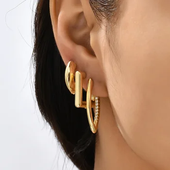 Nerūdijančio plieno storos kremzlės auskarų vėrimo auskaras moterims Paauksuotas vintažinis stambus lygus kvadratinis lankelis Auskarai Vestuviniai papuošalai