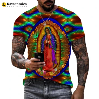 New Our Lady Of Guadalupe Virgin Mary Catholic 3D spausdinti marškinėliai Vyrai Moterys Laisvalaikio mada Cosplay Tops Drabužiai 6XL