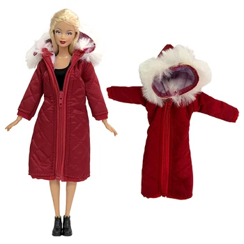 NK 1 vnt raudono palto medvilninė striukė 1/6 lėlių suknelė su skrybėle žieminiai drabužiai parkas šilti drabužiai Barbei lėlėms 1/6 aksesuarai Žaislai