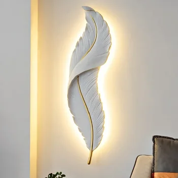 Nordic Modern Creative Feather Light Led Sieninis šviestuvas Miegamasis Naktinis apšvietimas Svetainės TV fonas Sienų apdaila Derva Lempa