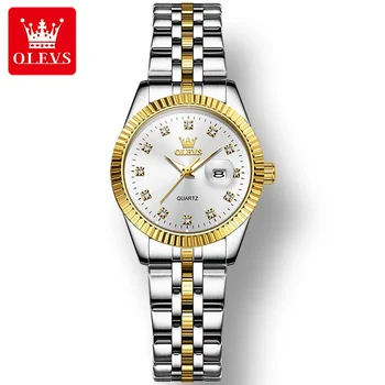 OLEVS 5526 nerūdijančio plieno dirželis madingas moteriškas rankinis laikrodis, kvarciniai prabangūs deimantiniai neperšlampami laikrodžiai moterims Šviečiantis kalendorius