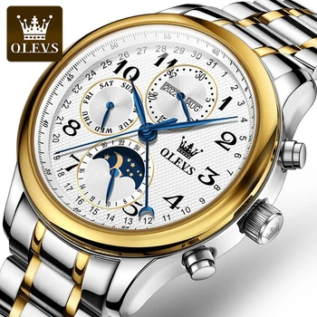 OLEVS 6667 Business Mechanical Watch Round-dial nerūdijančio plieno laikrodžio juosta