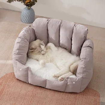 Paprasta dvigubos paskirties arkinė namų sofa, pusiau uždaras katės lizdas, šiltas mažų šunų veislynas, naminių gyvūnėlių reikmenys, ruduo ir žiema