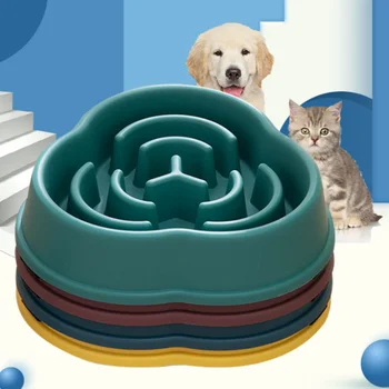 Pet Cat Dog Slow Food Bowl Fat Help Healthy Round Anti-Choking Thickened and Non-Slip Food Grade Multiple Colors Shapes