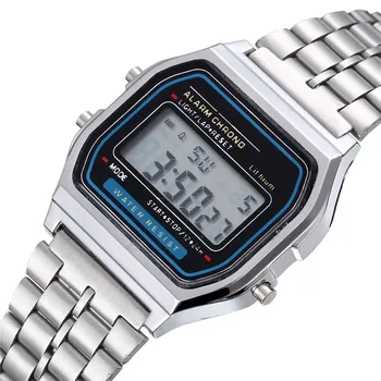 Prabangus LED skaitmeninis laikrodis vyrams Nerūdijančio plieno vyriškas elektroninis rankinis laikrodis Paprastas verslo auksas Sliver vyriškas laikrodis Reloj Hombre