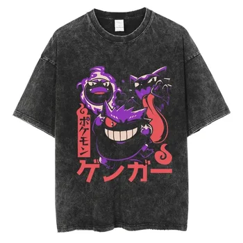 Print Washed Tshirt Men Women Halloween Unisex Vintage T-Shirts Oversized Harajuku Medvilnės viršugalviai trumpomis rankovėmis