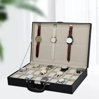 PU odiniai 24 tinkleliai Laikrodžių dėžutė su tvirtais vyriais Laikrodžių dėklų laikiklių kolekcija Laikrodžių organizatorius Papuošalų dėžutės Rodyti geriausią dovaną