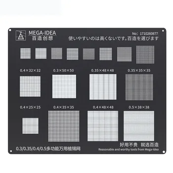 Qianli MEGA-IDEA Universalus daugiafunkcis BGA juodas trafaretas 0.3/0.35/0.4/0.5mm Lygiagrečios skylės sodinimo skardos tinklinis plieno tinklelis
