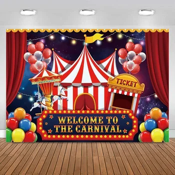 Raudonojo cirko fonas Žaidimų aikštelė Karuselė Fotografijos fonas Sveiki atvykę į Karnavalo reklamjuostę Vaikų gimtadienio šventės dekoracijos