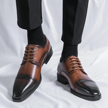 rudi madingi odiniai batai Vyrai Oksfordas Oficialūs odiniai batai Verslo suknelė Brogue Flats Vyrai Vestuvės Derbio batai plius dydis 38-48