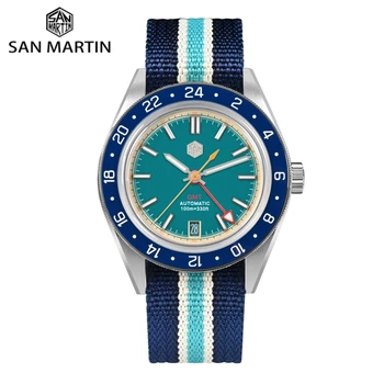 San Martin Originalus 39,5 mm NH34 GMT laikrodis vyrams Plaukimo sportas Kontrastas Spalvotas nailoninis sportinis rankinis laikrodis 10Bar Reloj Hombre SN0116