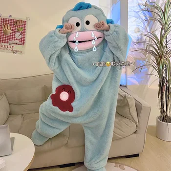 Sanrio Hangyodon Mielas animacinis filmas Moteriškas kombinezonas Pižama Žieminis koralų aksomas Sutirštinti šilti namų drabužiai Dovanos mergaitėms
