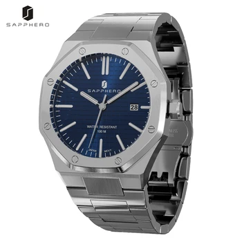 SAPPHERO prabangus laikrodis vyrams Japonijos judėjimas 100M vandeniui atsparūs vyriški laikrodžiai Octagon dizainas Verslo data Šviečiantis kvarcinis laikrodis