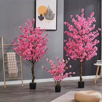 Simuliacija Persikų medis Netikras medis Vazoninis patalpų dekoravimas Vyšnių žiedų plastikinis augalas Bonsai Big Wishing Tree Peach Branch