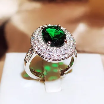 Solid 925 Sterling Silver Rings Pure Green Emerald Gemstone Jewellry for Women Anillos De Wedding Bands Natural Emerald Ring Box