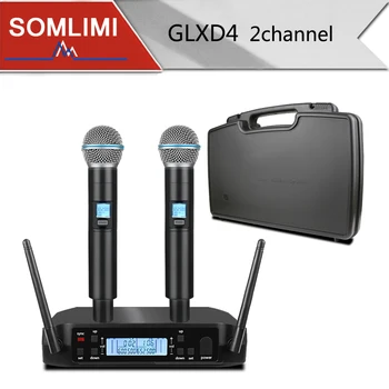 SOMLIMI GLXD4 profesionali belaidžio mikrofono sistema UHF dviejų kanalų, tinkamų pasirodymui konferencijos kalbos plastikinis dėklas