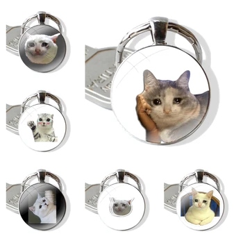 Stiklinis kabošono raktų pakabukas Automobiliniai raktų pakabukai Rankų darbo verkianti balta katė