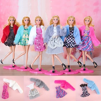 Suknelė Lėlių drabužiai Stilingo temperamento pliušinis švarkas + madingas kostiuminis sijonas, tinkamas 30cm lėlės laisvalaikio drabužių dovanai