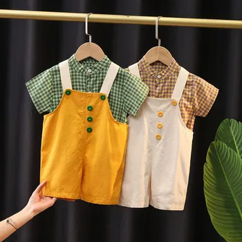 Summer Baby Boys drabužių komplektai Madingi laisvalaikio plediniai marškiniai Kelnės 2vnt Vaikiški drabužiai Apranga Vaikų sportinis kostiumas Baby Boy drabužiai