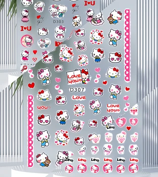 Valentino diena Hello Kitty nagų lipdukai 2024 m Naujas anime nagų dailės dekoravimo animacinis filmas Barbė princesė Peliukas Mikis Lipdukai