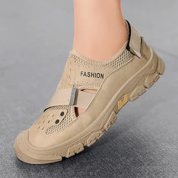 Vyrai lauke Vasarinės basutės Vyriški tinkliniai vandens sportiniai bateliai Sandal Flats 2023 Vyriški žygiai Sandalias Tuščiaviduriai kvėpuojantys laisvalaikio batai