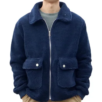 Vyriška žieminė vilnos striukė Fashion Design Aksominis paltas Vienspalviai laisvalaikio viršutiniai drabužiai su kišenėmis Dydis M-3XL