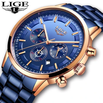 Vyriškas laikrodis LIGE Fashion Casual Sport Prabangus verslo kvarcinis laikrodis vyrams Data Laikrodžiai Neperšlampamas rankinis laikrodis Relogio Masculino+Box