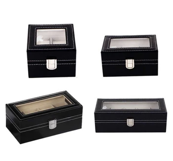 Watch Box Organizer Case Mens Jewelry Display Tray Glass Top PU Leather 2 Slot/3 Slot/4 Slot/5 Slot Travel Case For Men