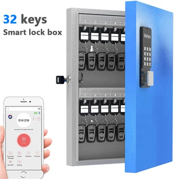 WeHere 32 raktų užrakto dėžutė, intelektuali sieninė raktų laikymo spintelė, OTP/APP Bluetooth/fiksuotas kodo atrakinimo raktų valdymo seifas
