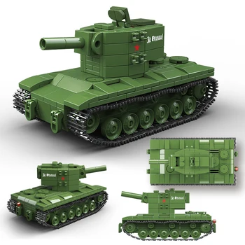 WW2 Karinis KV-2 sunkusis tankas Antrojo pasaulinio karo laikų klasikinė kovinė mašina Kareivių statybinių blokų rinkiniai Lėlės modeliai Kaladėlės Vaikiški žaislai Dovana