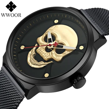 WWOOR auksinis skeleto laikrodis vyrams Skeleto automatinis kvarcinis laikrodis Vyriškas laikrodis Aukščiausios klasės prabangus nerūdijančio plieno laikrodis Reloj Hombre