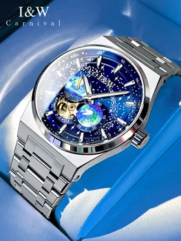 Šveicarija I&W KARNAVALAS Prabangus prekės ženklas Japonija MIYOTA automatiniai mechaniniai safyrai vyriški laikrodžiai Vandeniui atsparūs šviečiantys laikrodžiai 708G