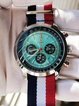 1963 Laikrodis Piloto naktis Švyti trimis akimis 6 kontaktų daugiafunkcis aviacijos kapitonas Chronografas Suasmenintas retro kieto vaikino laikrodis
