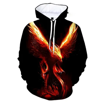 2023 Nauja mados ugnis Feniksas&paukštis 3D spausdinimas Vyriški ir moteriški džemperiai su gobtuvais Laisvalaikio megztiniai Personalizuoti megztiniai