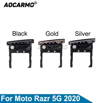 Aocarmo For Motorola Moto Razr 5G 2020 Sim kortelių dėklo laikiklio lizdas XT2071-4 juodo sidabro aukso pakaitinė dalis