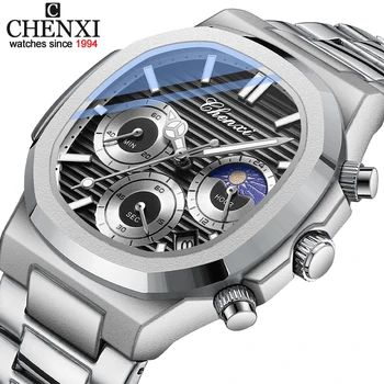 CHENXI Naujas mados chronografas Datos laikrodis vyrams Kvarciniai rankiniai laikrodžiai Nerūdijantis plienas su šviečiančiu verslo vyrišku laikrodžiu